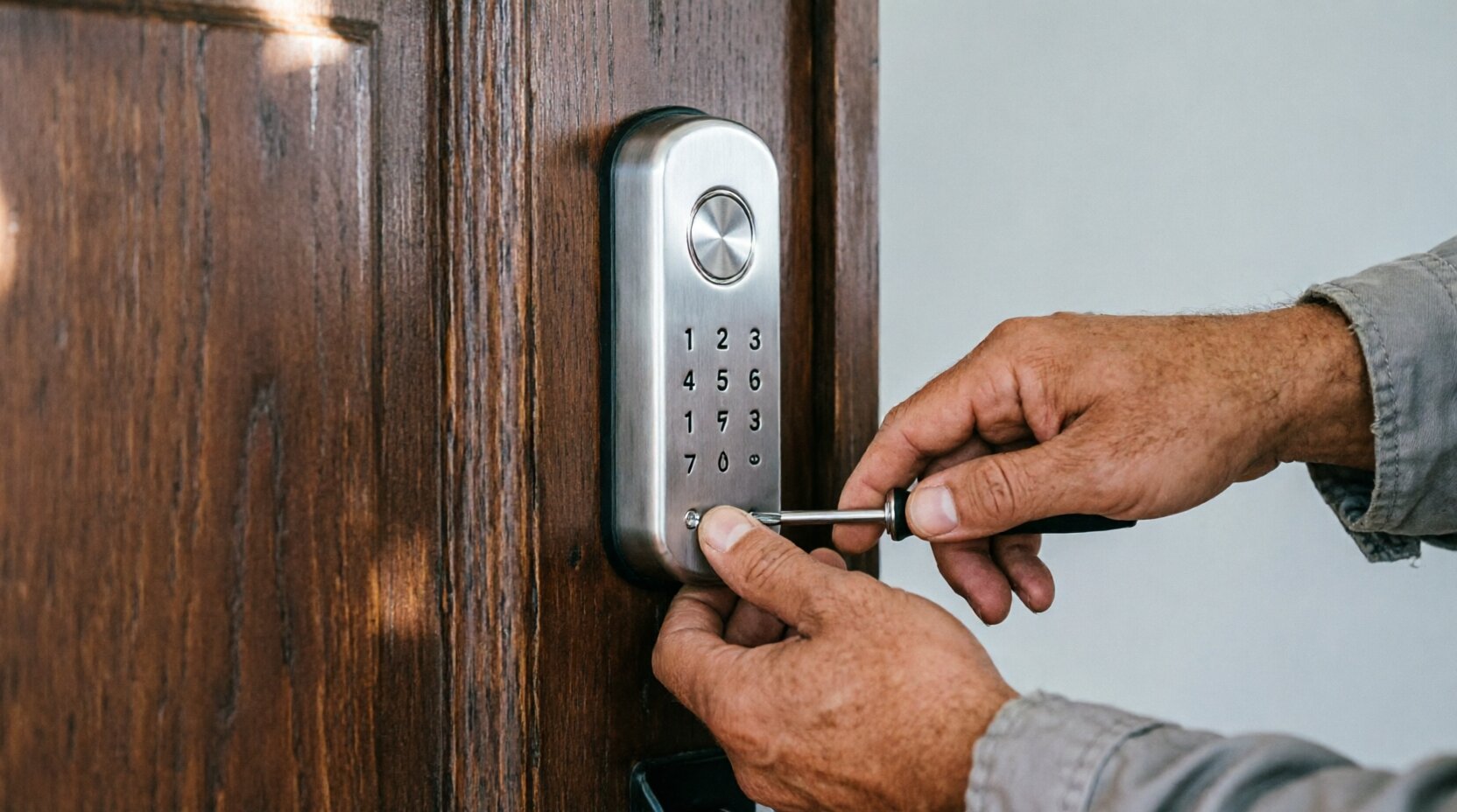 تركيب قفل ذكي على باب خشب